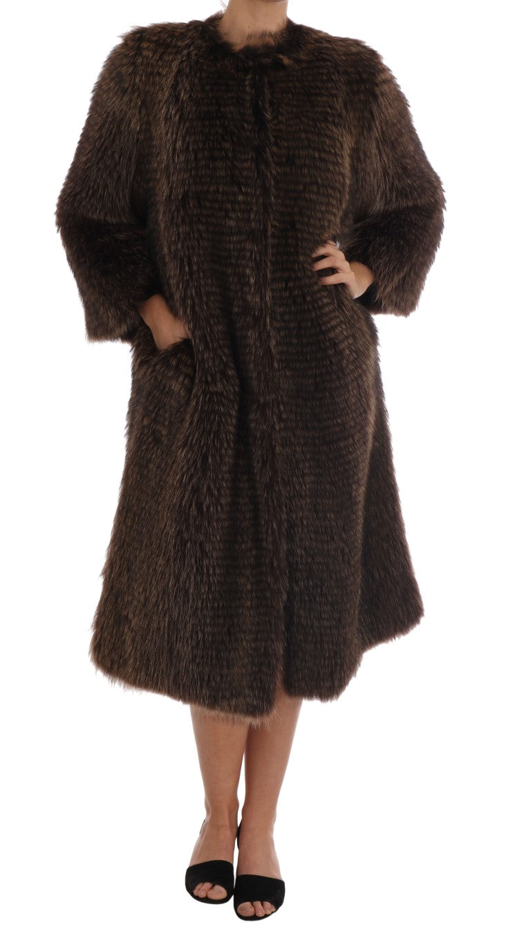 Brown Raccoon Fur Coat Jacket