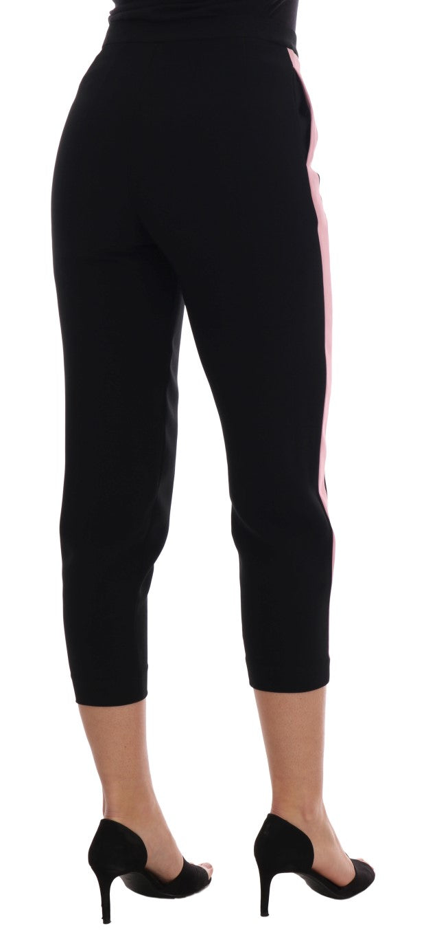 Black Stretch Pink Stripes Capri Pants