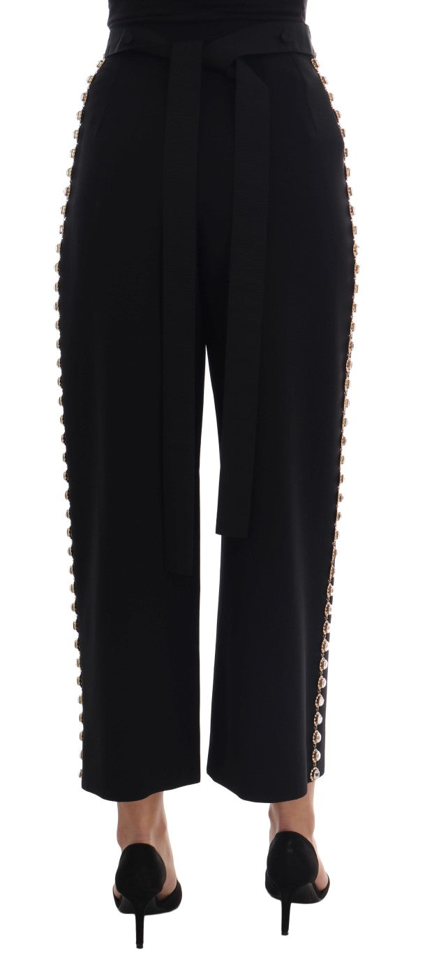 Black Wool Stretch Crystal Pants