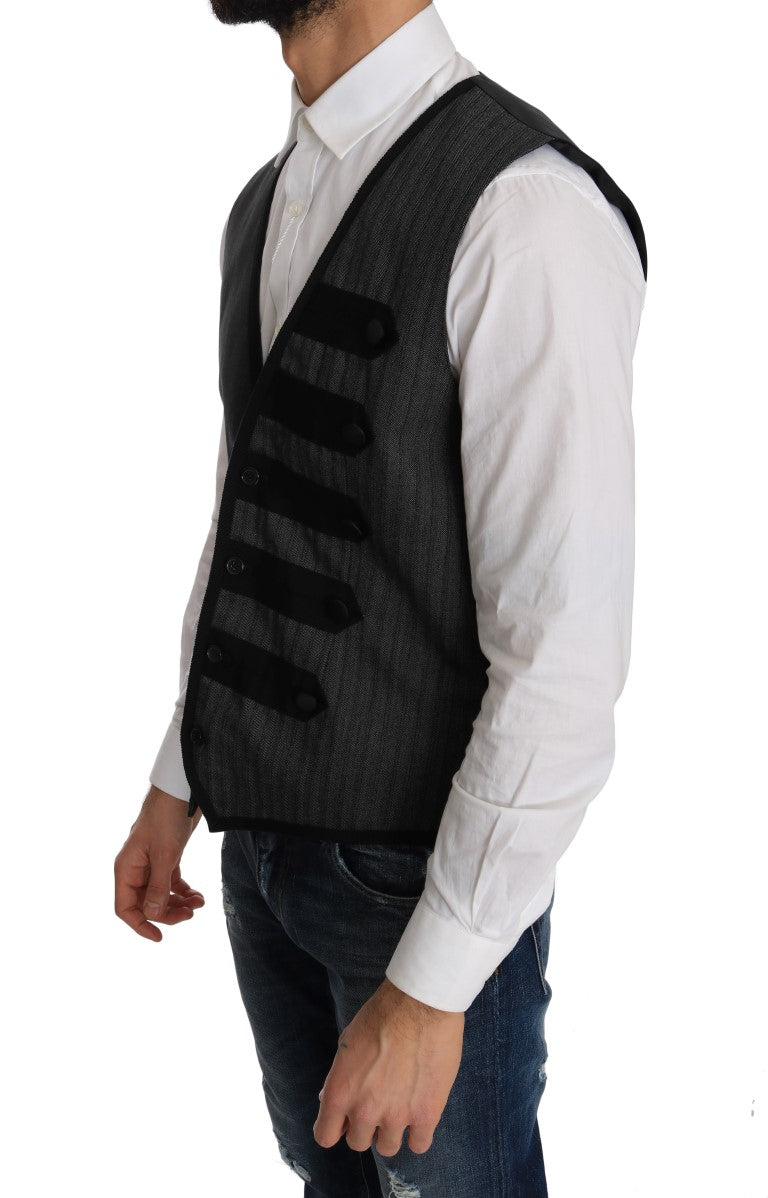 Gray Wool Patterned Slim Vest