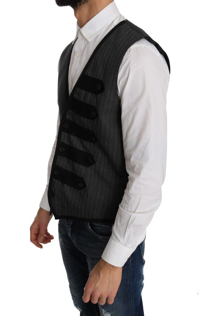 Gray Wool Patterned Slim Vest