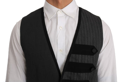 Gray Wool Patterned Slim Vest