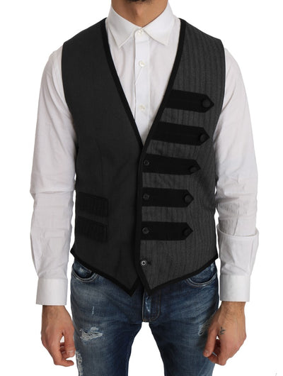 Gray Wool Patterned Slim Vest