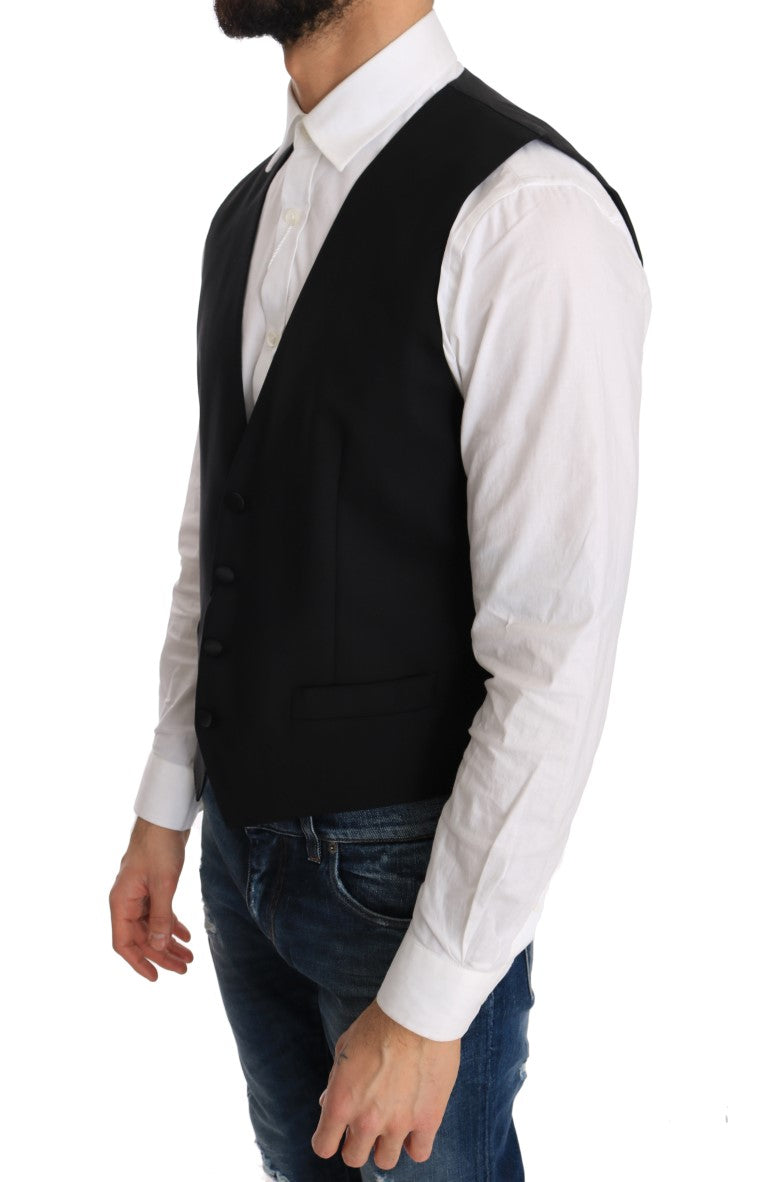 Black Wool Silk Vest