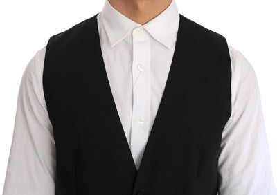 Black Wool Silk Vest