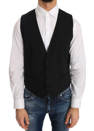 Black Wool Silk Vest