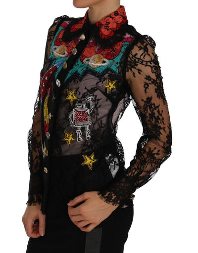 Black Lace Crystal SPACE Shirt