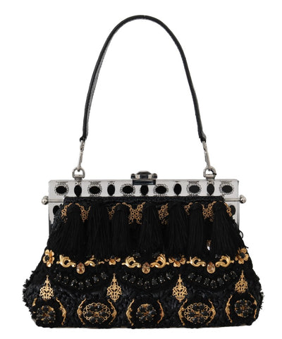 VANDA Black Crystal Tassel Gold Charms Party Bag