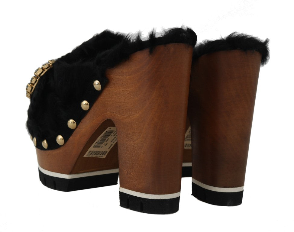 Black Xiangao Fur Crystal Mules