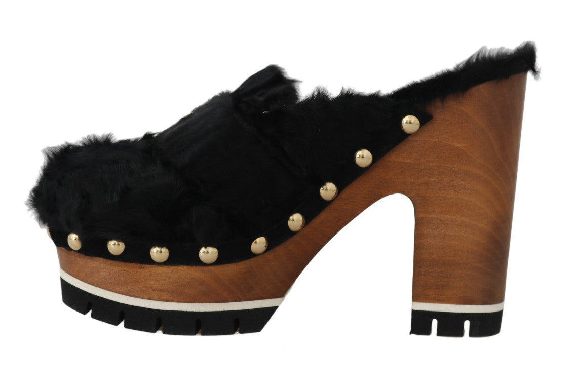 Black Xiangao Fur Crystal Mules