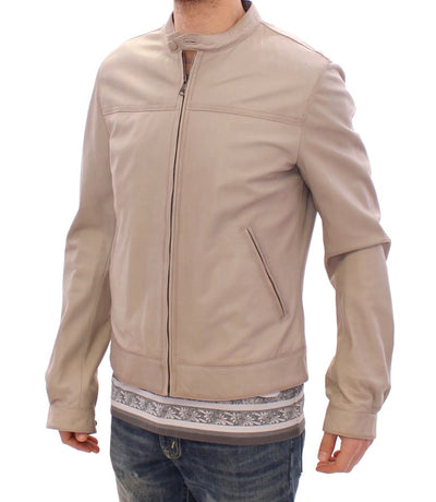 Beige Leather Jacket Biker Coat