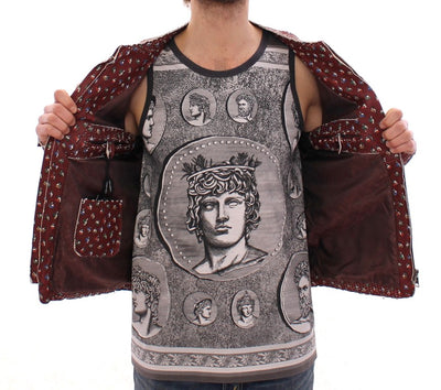 Bordeaux Leather Boxer Print Jacket Coat