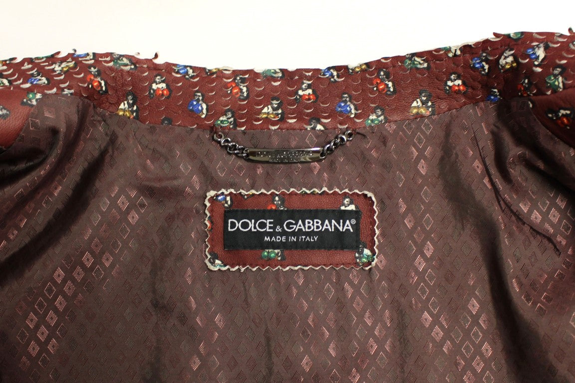 Bordeaux Leather Boxer Print Jacket Coat