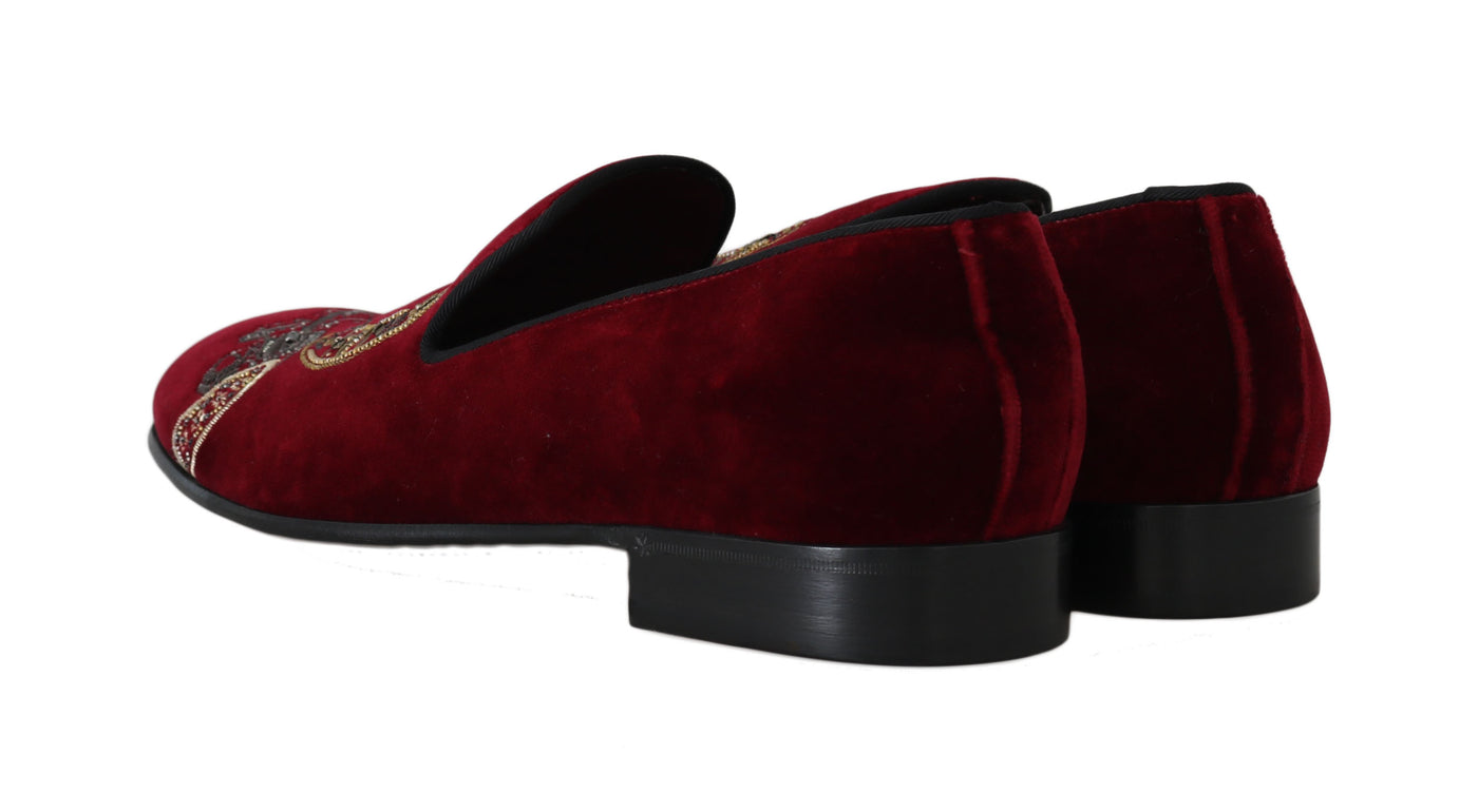 Bordeaux Velvet Loafers Gun Horseshoe Shoes