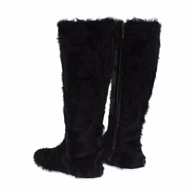 Black Xiangao Lamb Fur Leather Boots