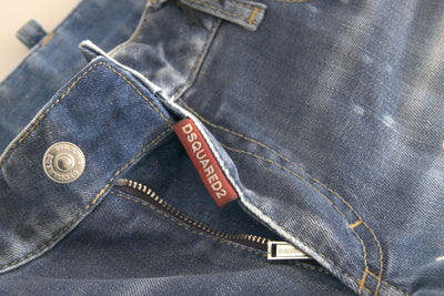 Blue Tattered Mid Waist Flared Denim Jeans