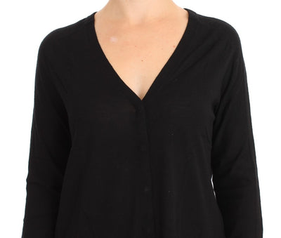 Black Wool Button Cardigan Sweater