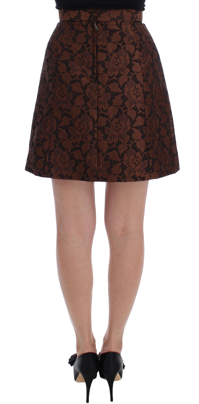 Brown Floral Brocade Mini Bubble Skirt