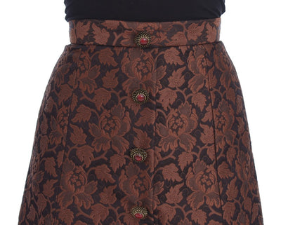 Brown Floral Brocade Mini Bubble Skirt