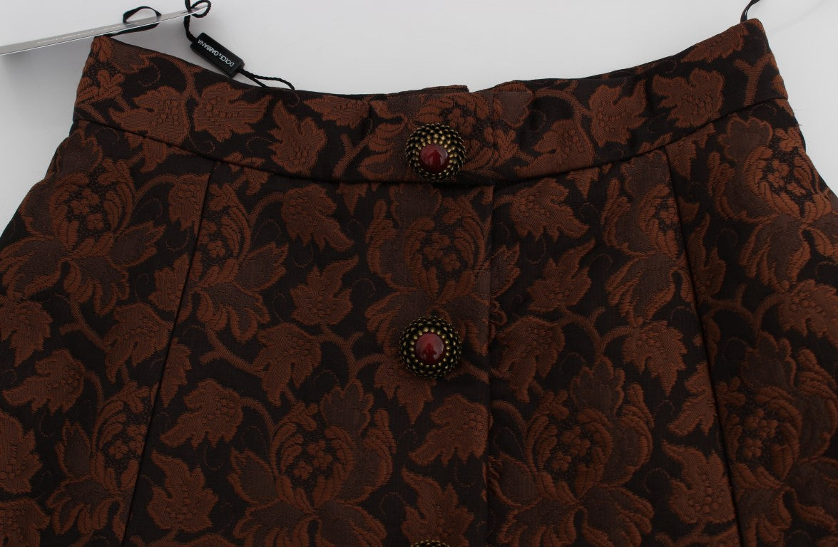 Brown Floral Brocade Mini Bubble Skirt