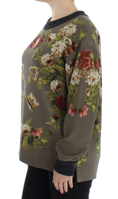 Green Key Floral Print Silk Sweater