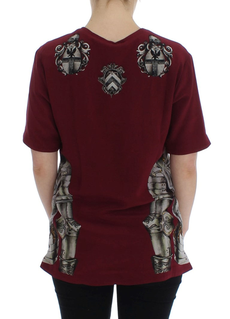 Red Knight Print Silk Blouse T-shirt