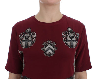 Red Knight Print Silk Blouse T-shirt