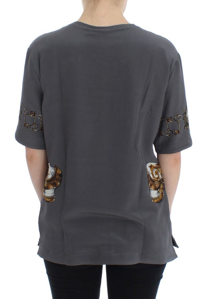 Gray Knight Crown Print Silk Blouse Top