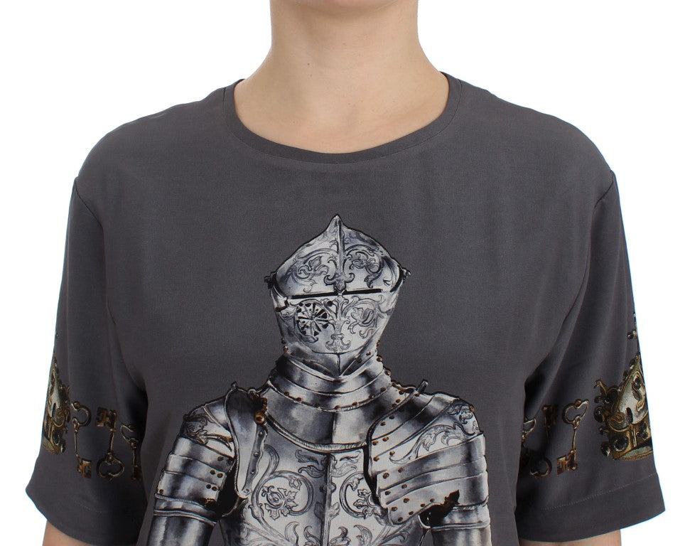 Gray Knight Crown Print Silk Blouse Top