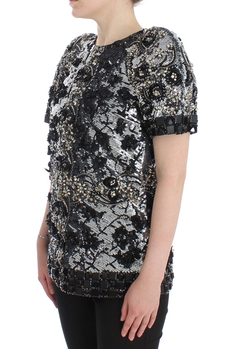 Black Clear Crystal Runway Blouse Top