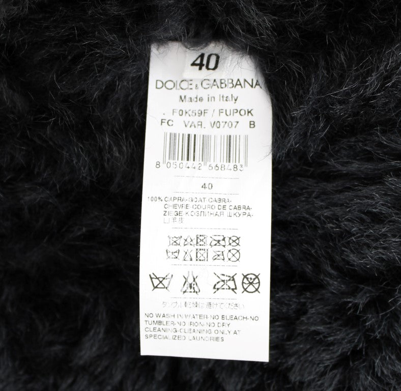 Black Goat Fur Shearling Long Jacket Coat