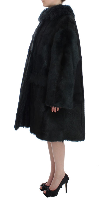 Black Goat Fur Shearling Long Jacket Coat