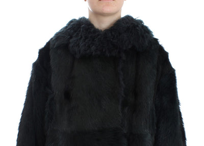 Black Goat Fur Shearling Long Jacket Coat