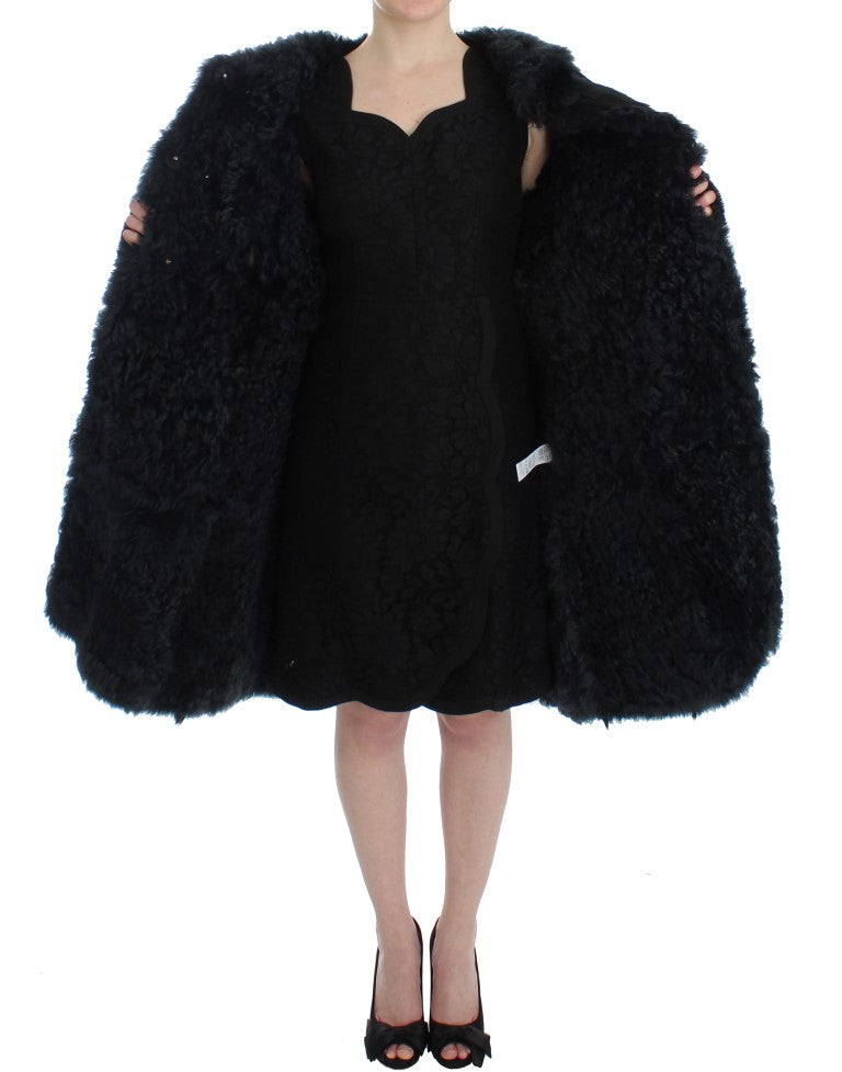 Black Goat Fur Shearling Long Jacket Coat