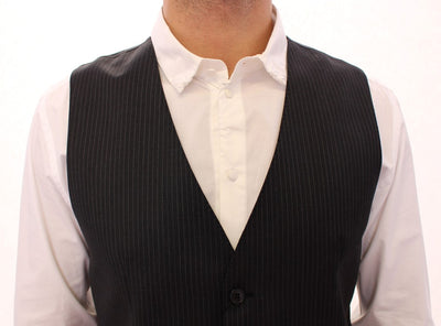 Gray Striped Wool Single Breasted Vest