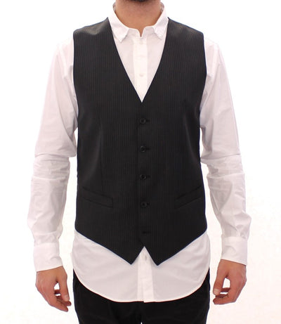 Gray Striped Wool Single Breasted Vest