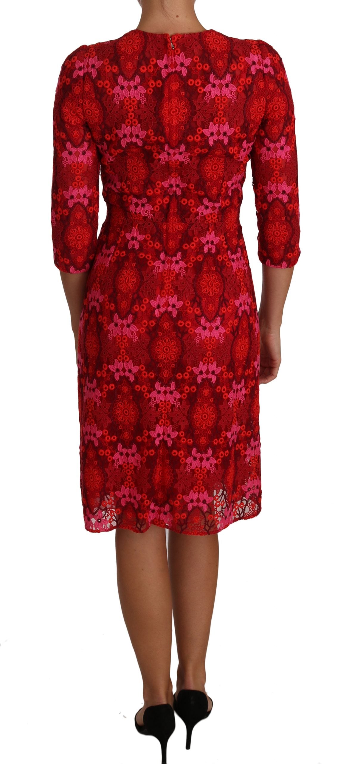 Floral Crochet Lace Red Pink Sheath Dress