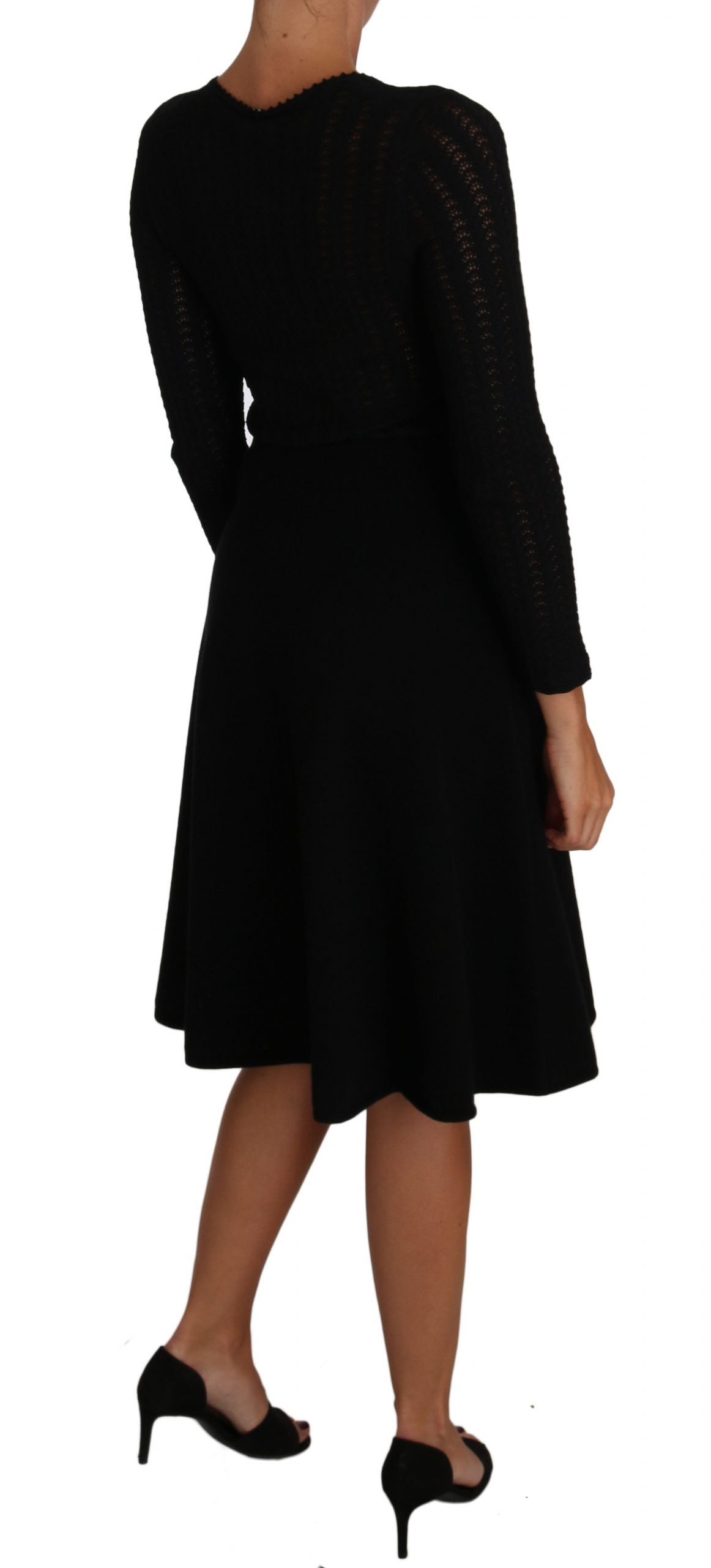 Black Knitted Wool Sheath Long Sleeves Dress