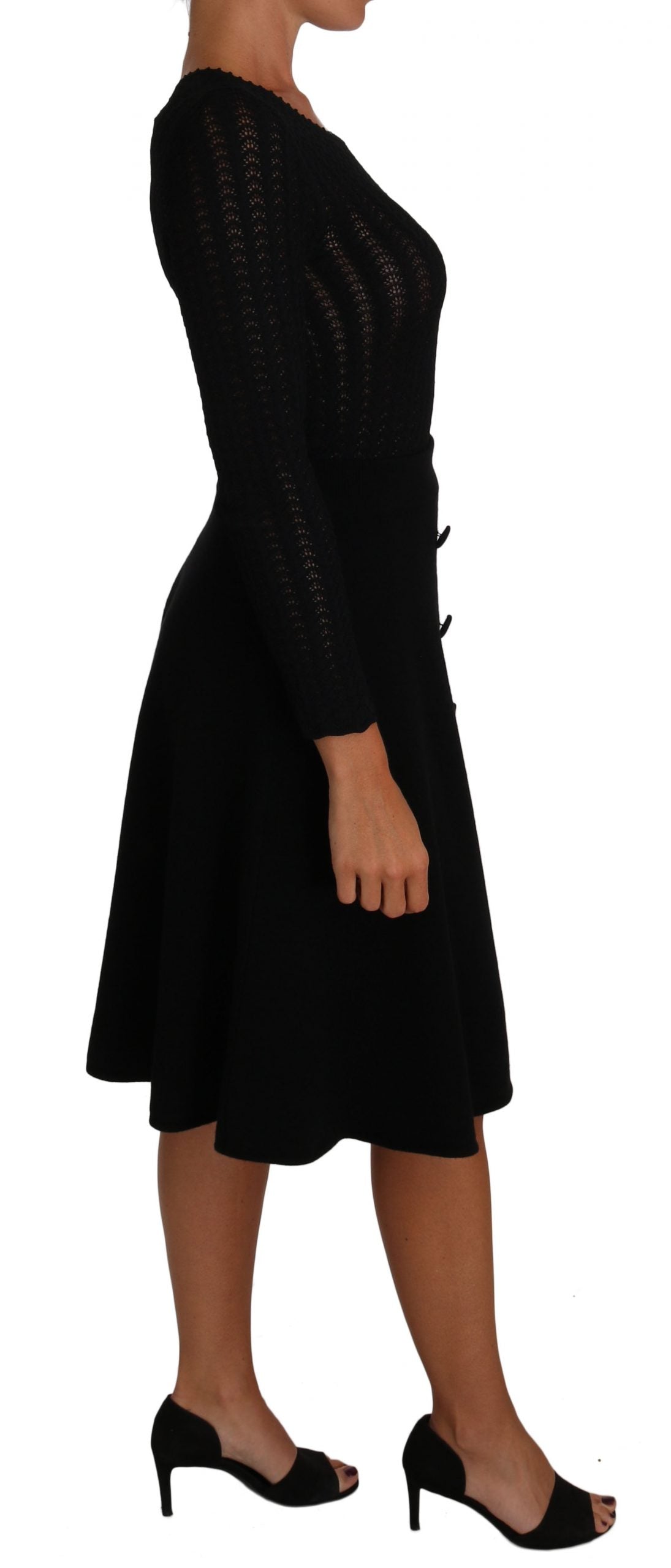 Black Knitted Wool Sheath Long Sleeves Dress