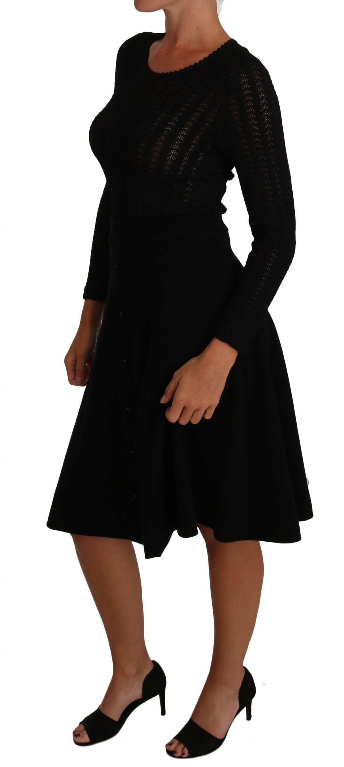 Black Knitted Wool Sheath Long Sleeves Dress