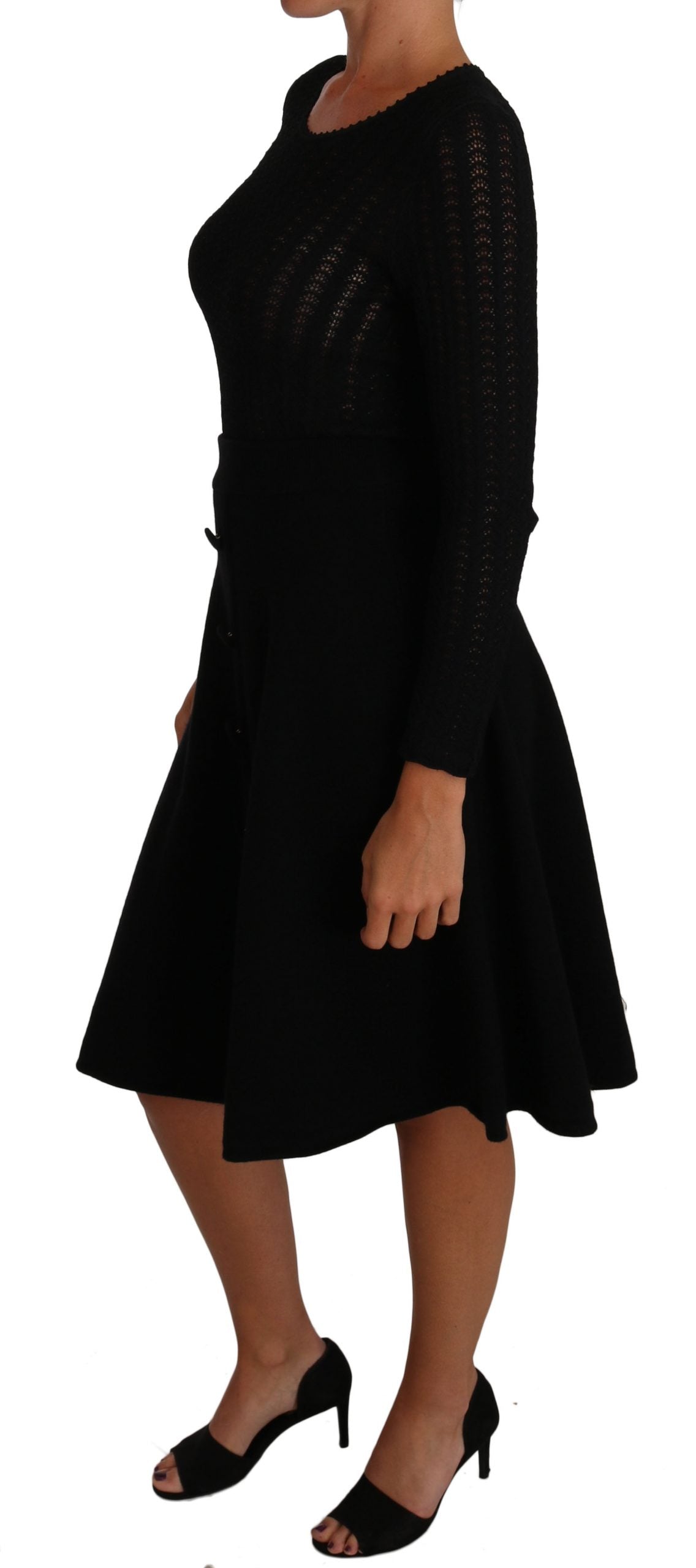 Black Knitted Wool Sheath Long Sleeves Dress