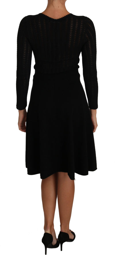 Black Knitted Wool Sheath Long Sleeves Dress