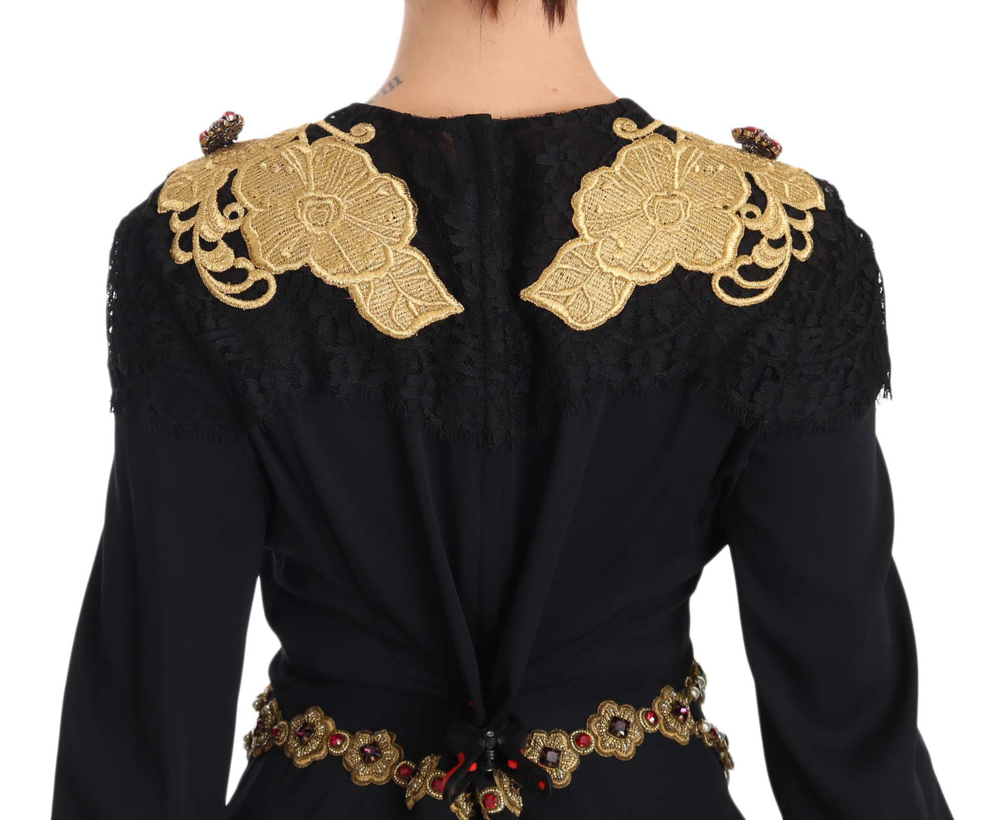 Black Silk Stretch Gold Crystal Dress