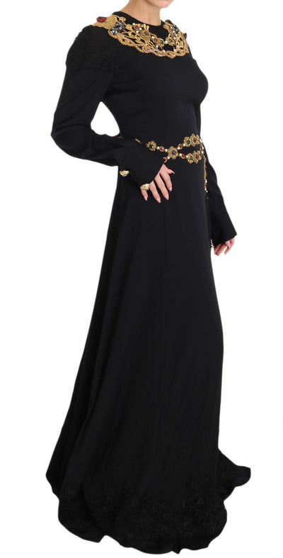 Black Silk Stretch Gold Crystal Dress