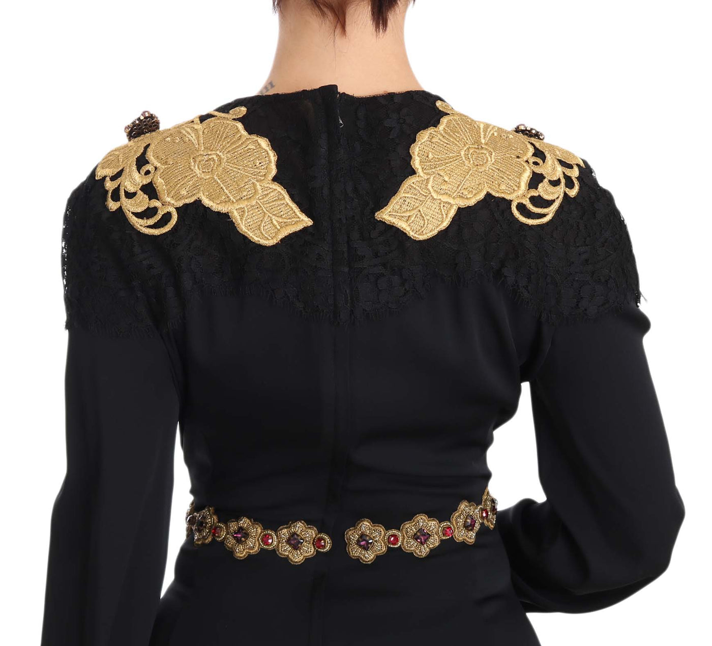 Black Silk Stretch Gold Crystal Dress