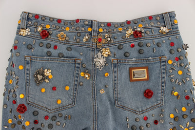 Crystal Roses Heart Embellished Jeans