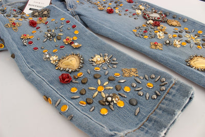 Crystal Roses Heart Embellished Jeans