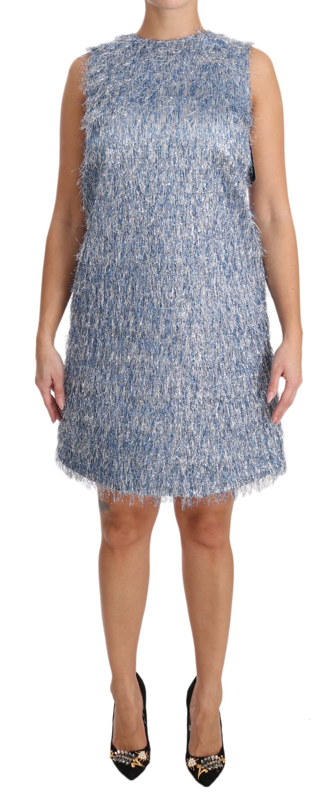 Light Blue Fringe Shift Gown Dress