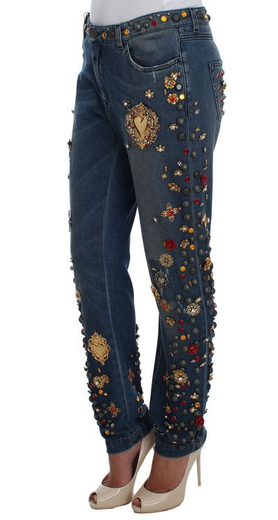 Crystal Roses Heart Embellished Jeans