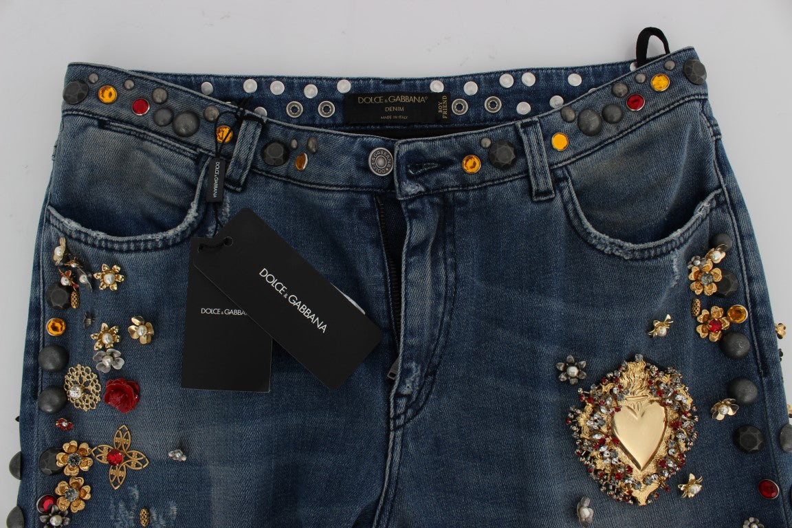 Crystal Roses Heart Embellished Jeans